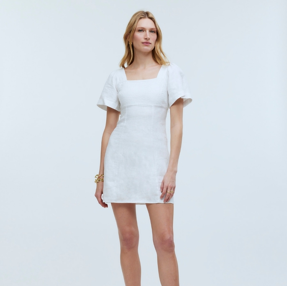 Madewell Square-Neck Mini Dress In 100% Linen Eyelet White Size 14